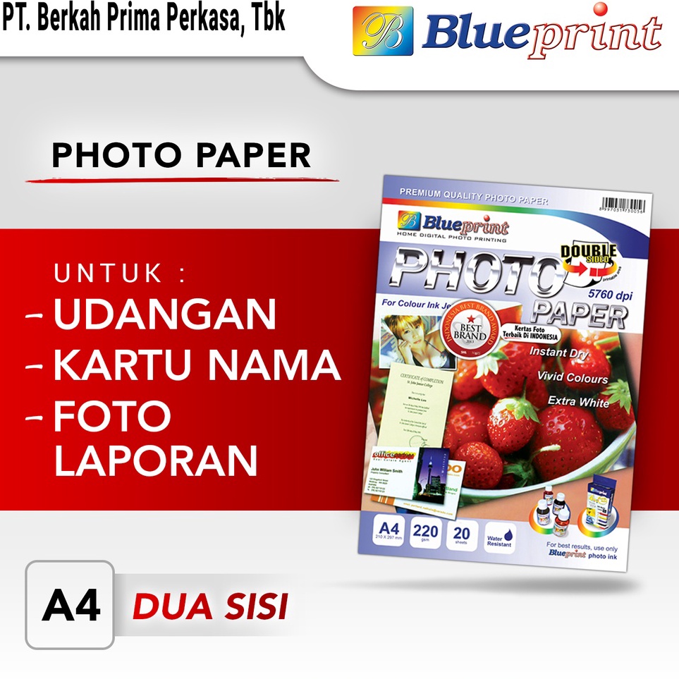 

Hemat Terkini Kertas Foto Dua Sisi Double Sided Photo Paper BLUEPRINT A4 22 gsm