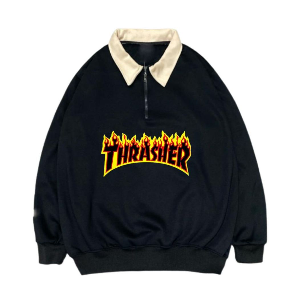 Thrasher Sweatshirt Shirt Rugby Litle Logo Sweater Crewneck Ruby Katun Plece Halfzip Original Distro