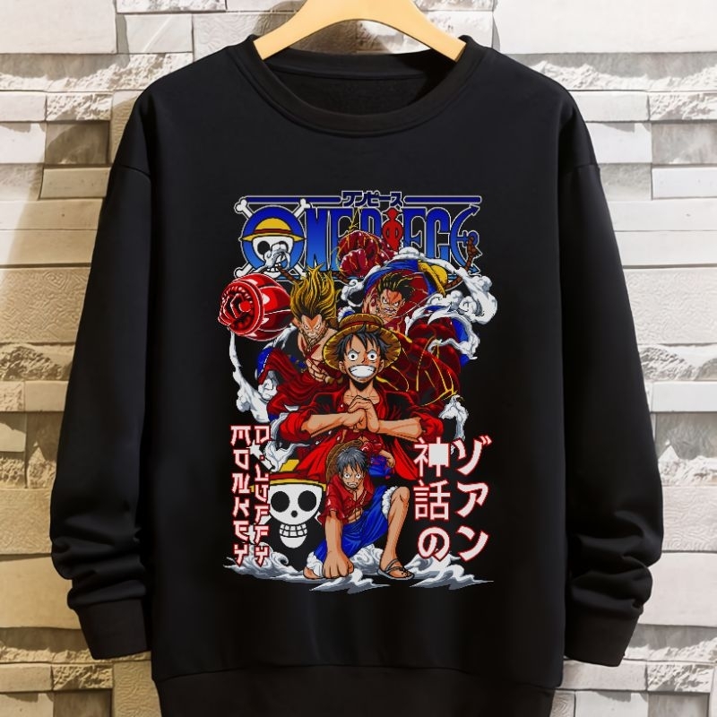 Sweatshirt Crewneck Hitam Anime Onepiece | Sweatshirt Crewneck Distro Pria Cowok Laki-laki