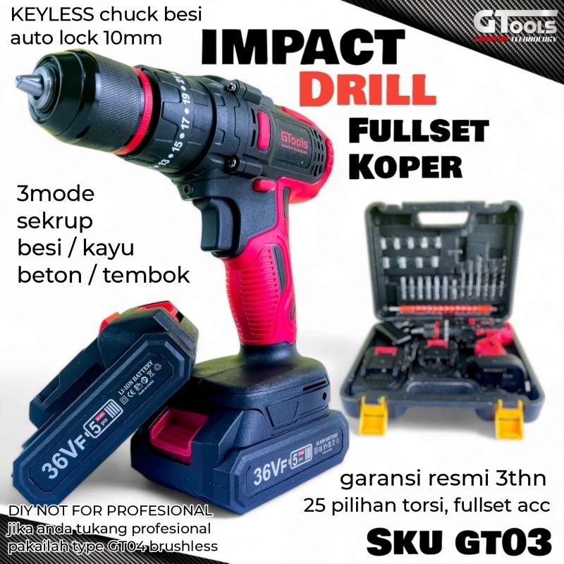 PROMO Bor MAKITA BY GTOOLS BOR cordless NEW Gtools gt03 impact drill mesin bor baterai chuck besi KE