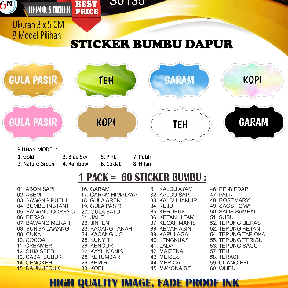 

Harga Promo STIKER BUMBU DAPUR LENGKAP isi 6 pcs