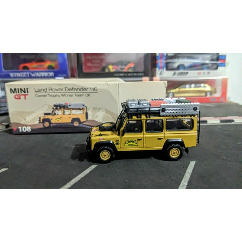 Diecast mini gt Land rover defender 110 camel trophy winner team uk clean no 108 1:64
