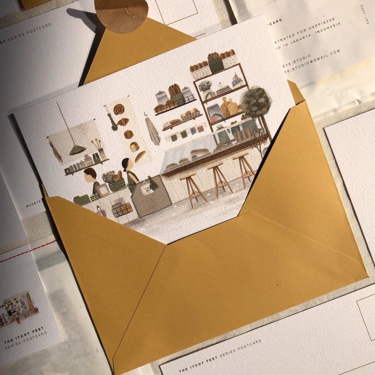 

Stock Baru The Itchy Feet Postcard with Mustard Envelope