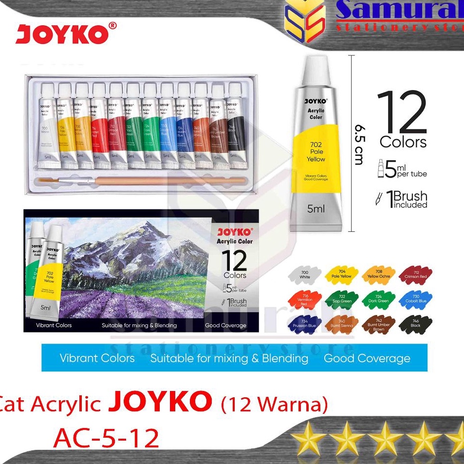 

Kejutan Viral Cat Akrylic Joyko ACC 5 12 Warna Acrylic Color 12 w ACC512 set 12 Colours 5 ml