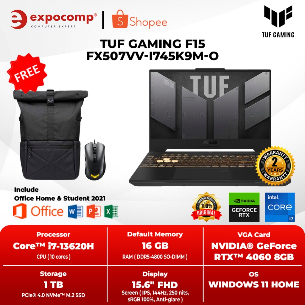 ASUS TUF GAMING F15 FX507VV-I745K9M-O GREY CORE i7-13620H RTX4060 16GB 1TB W11+OHS2021