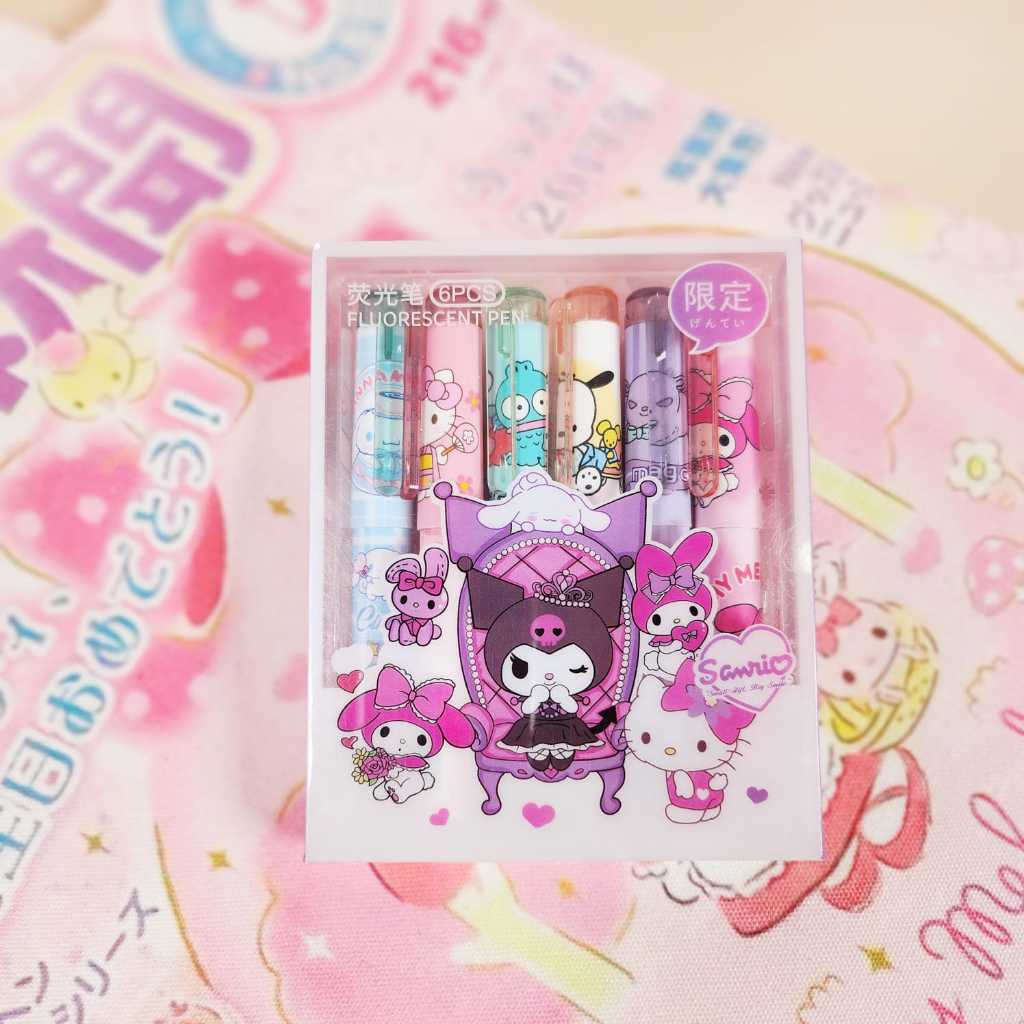 

VANILLESHOP - Highligter Stabilo Sanrio isi 6pcs Spidol Warna warni Motif Sanrio Import