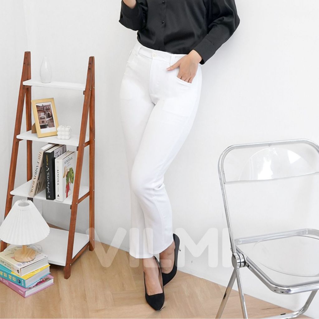 VILMI Celana Kerja Putih Wanita Kantor Celana Bahan Putih Formal Wanita Slimfit