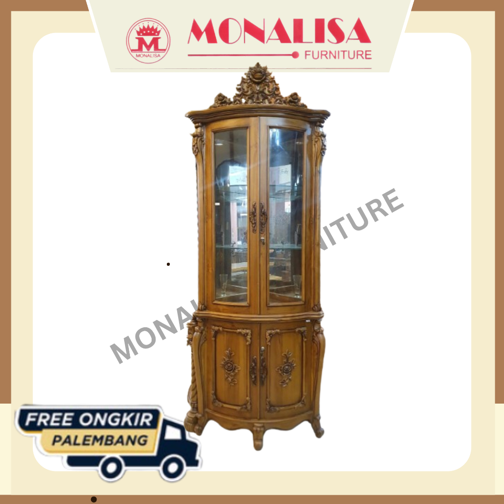 lemari sudut jati/sudut uir jati/lemari hias/jati jepara/lemari hias pojok