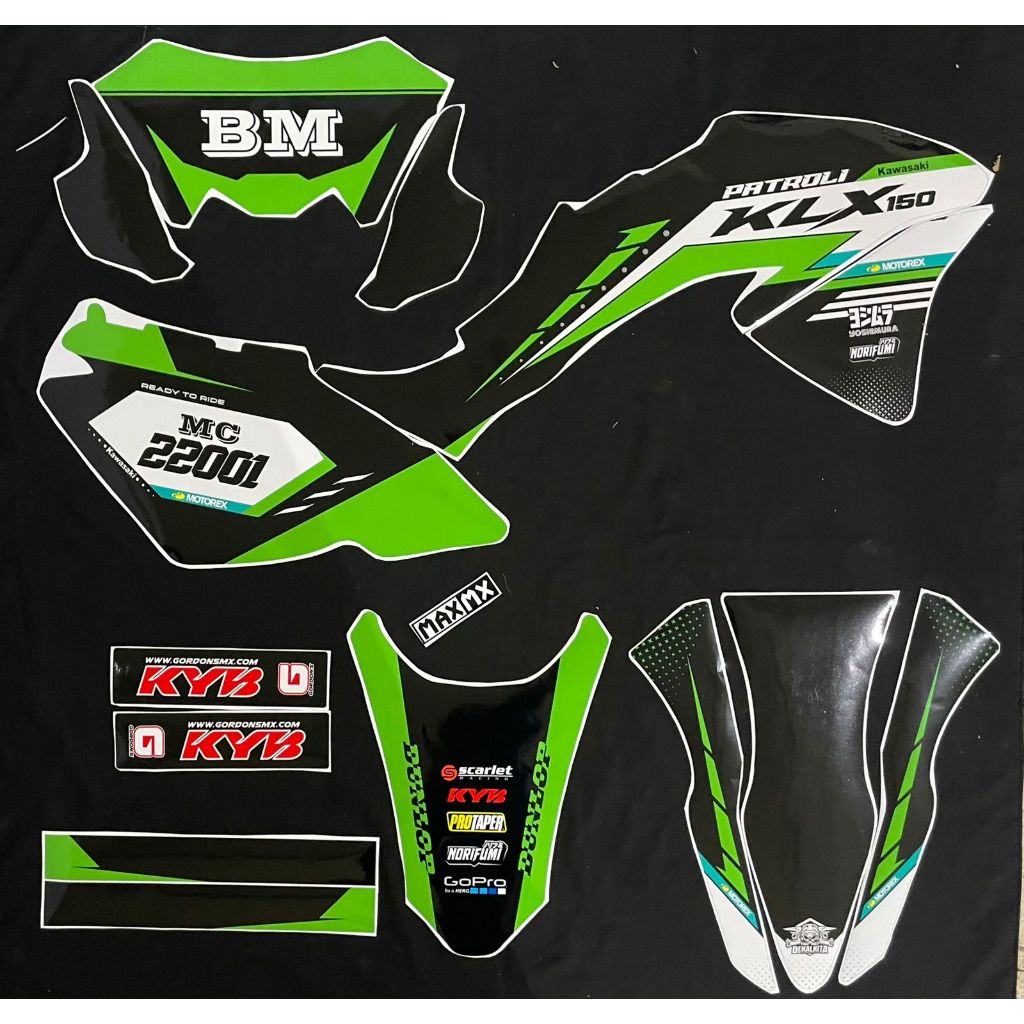Decal klx bf  motif warna hitam abu hijau stiker motor body bf sticker striping dekal klx bf D-A3-19