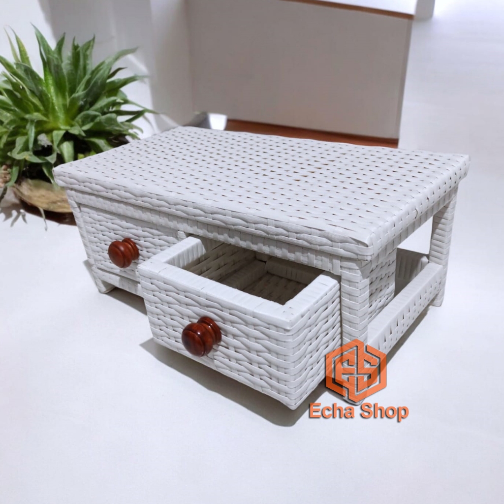 Laci 2 Samping Rotan Sintetis Meja Nakas Lemari Mini Rattan