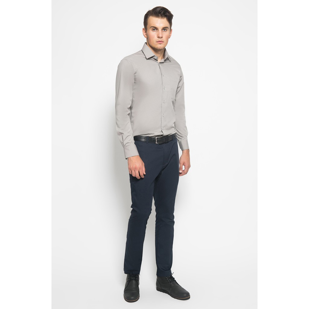 Alisan Kemeja Lengan Panjang Polos Slimfit PLSSFLS Abu2
