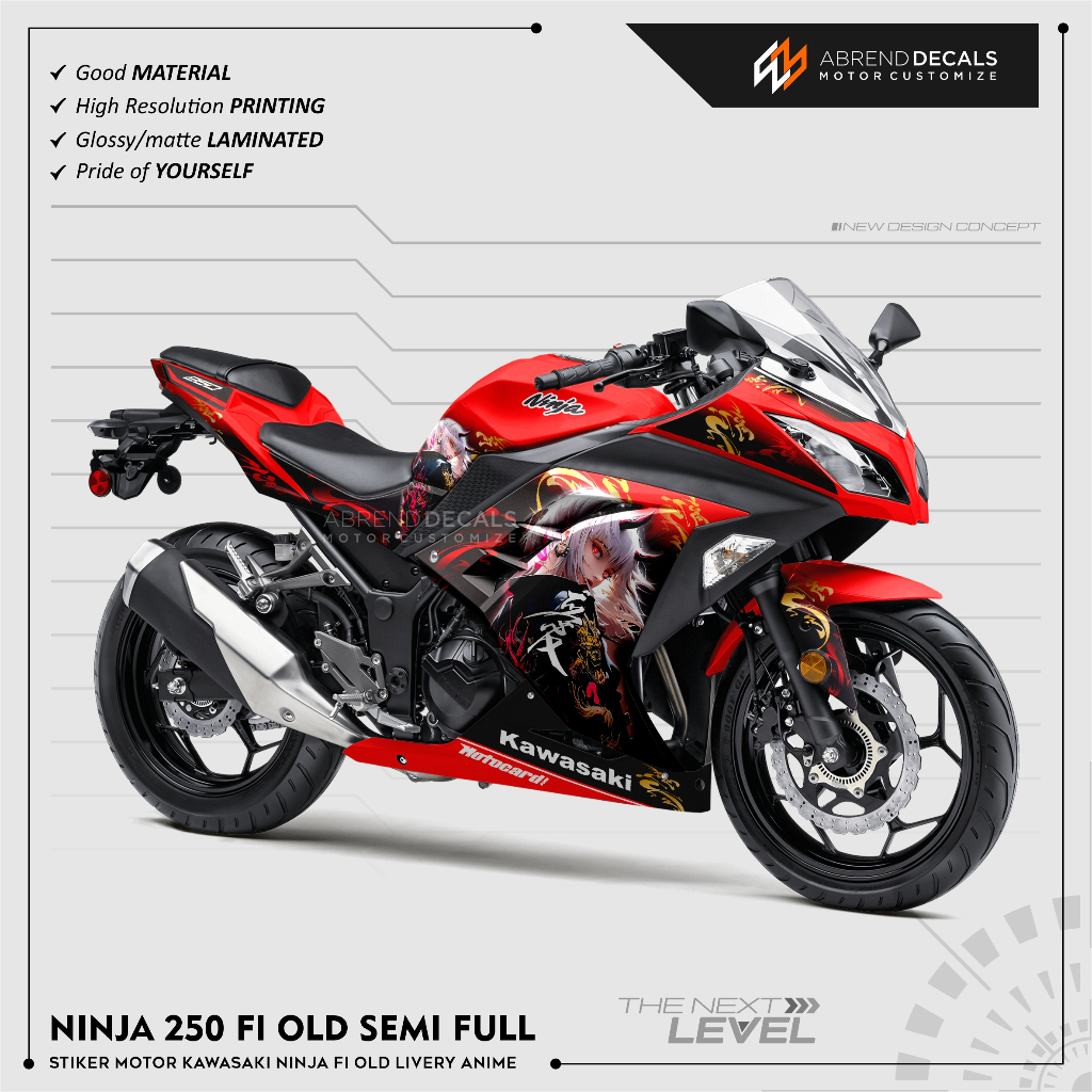 DECAL STRIPING NINJA 250 FI OLD ANIME / STIKER MOTOR KAWASAKI NINJA FI DESIGN CUSTOM VARIASI