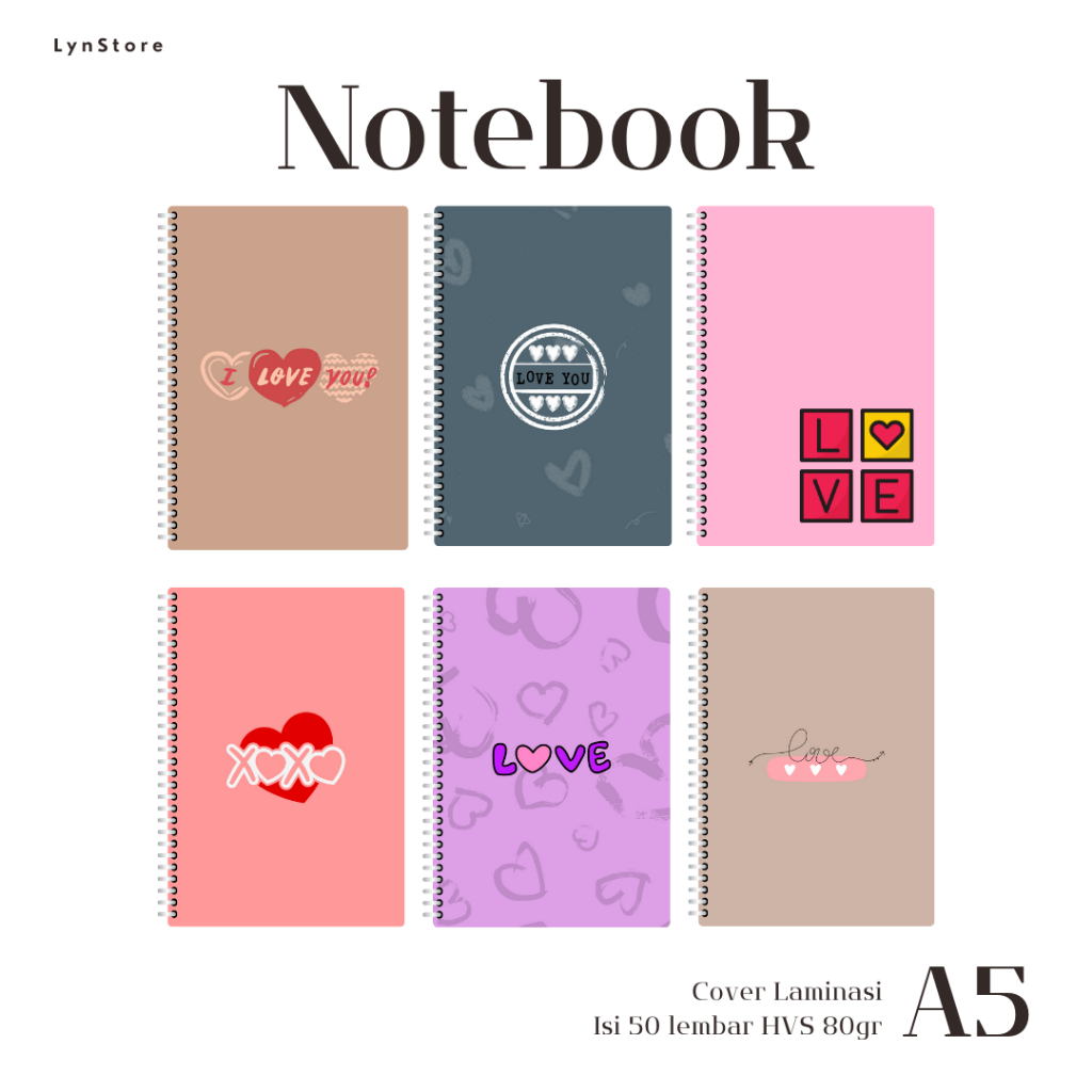 

(LS_022) Notebook A5 Koleksi Gambar Love (Isi 50 Lembar Hvs + Cover Laminasi Panas 2 Sisi) Buku Tulis Catatan Notebook Ring A5 Laminasi / Notebook Journal A5 Laminasi / Spiral Buku Agenda A5 Laminasi