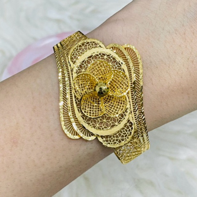 gelang bunga kerawang cantik elegant emas asli kadar 700
