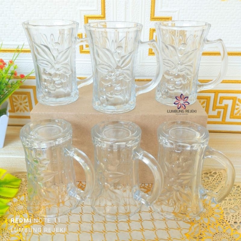 SET GELAS MINUM KACA MOTIF TIMBUL ISI 6PCS / 6PCS GELAS GAGANG MOTIF ANGGUR TIMBUL / 6PCS GELAS MINU