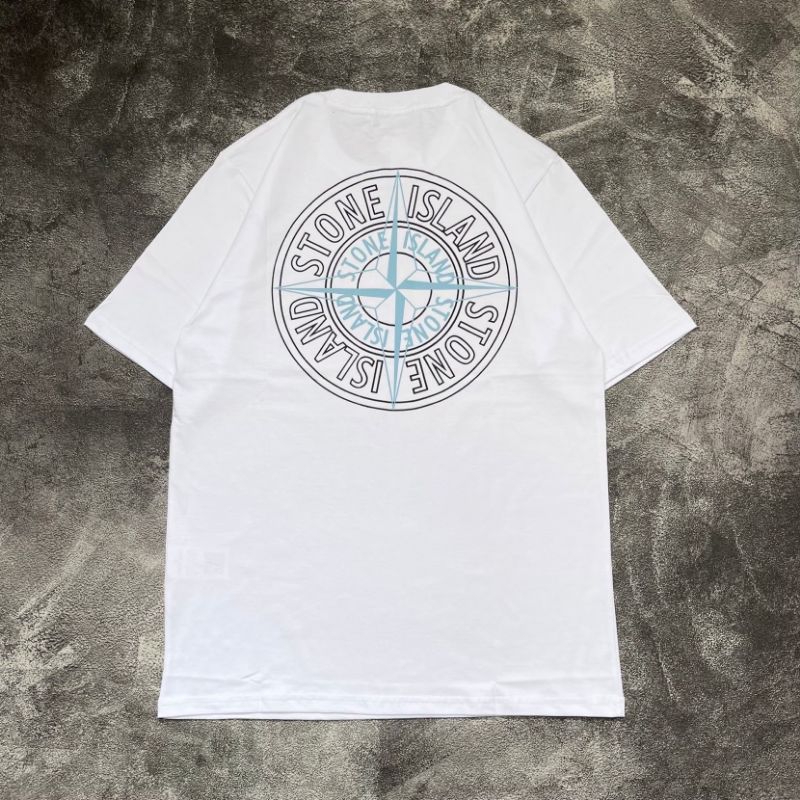 Kaos Pria Branded Stone Island Original Putih Lengan Pendek