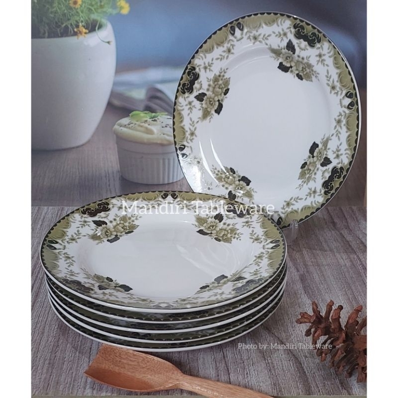 6 pcs Piring Kue Keramik 7,75 inch | Motif Bunga Peony | Premium Quality