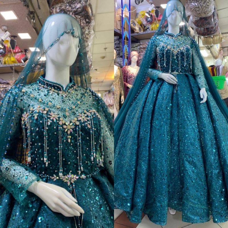 BIG SALE.. Gaun Pengantin Barbie Rumbai Ekor Panjang / gaun pengantin sequin / gaun pengantin muslim