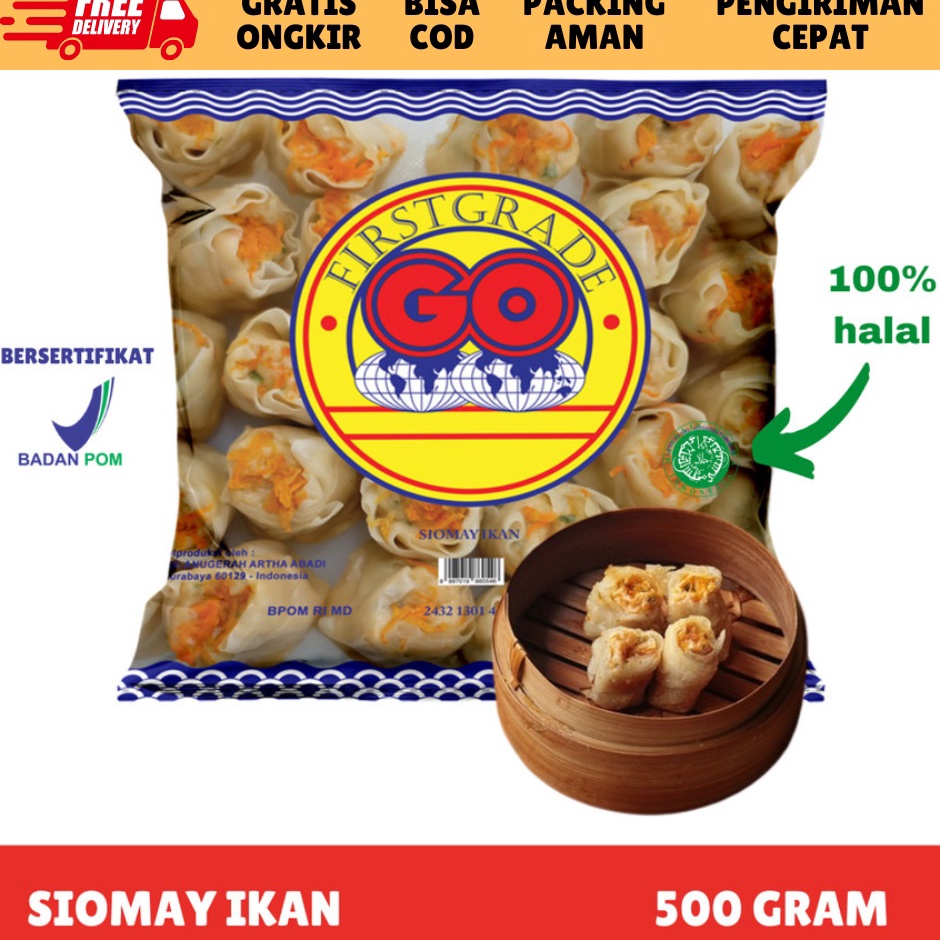 

Ready Stock FROZEN FOOD GO DIMSUM FROZEN ISI 2432 5GR SIOMAY IKAN MAKANAN INSTAN BAKSOSOSIS BPOM HALAL