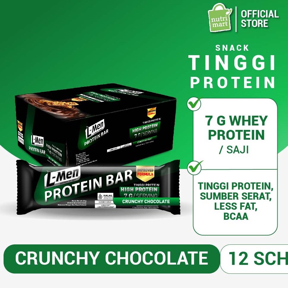 

Clearance sale LMen Protein Bar Crunchy Chocolate 12 sachet Camilan Rendah Lemak Tinggi Protein