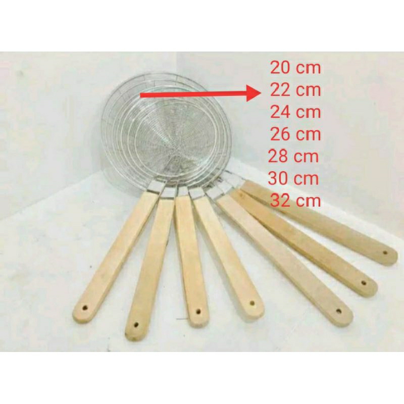 serokan besar 28 saringan gorengan stainles steel gagang kayu