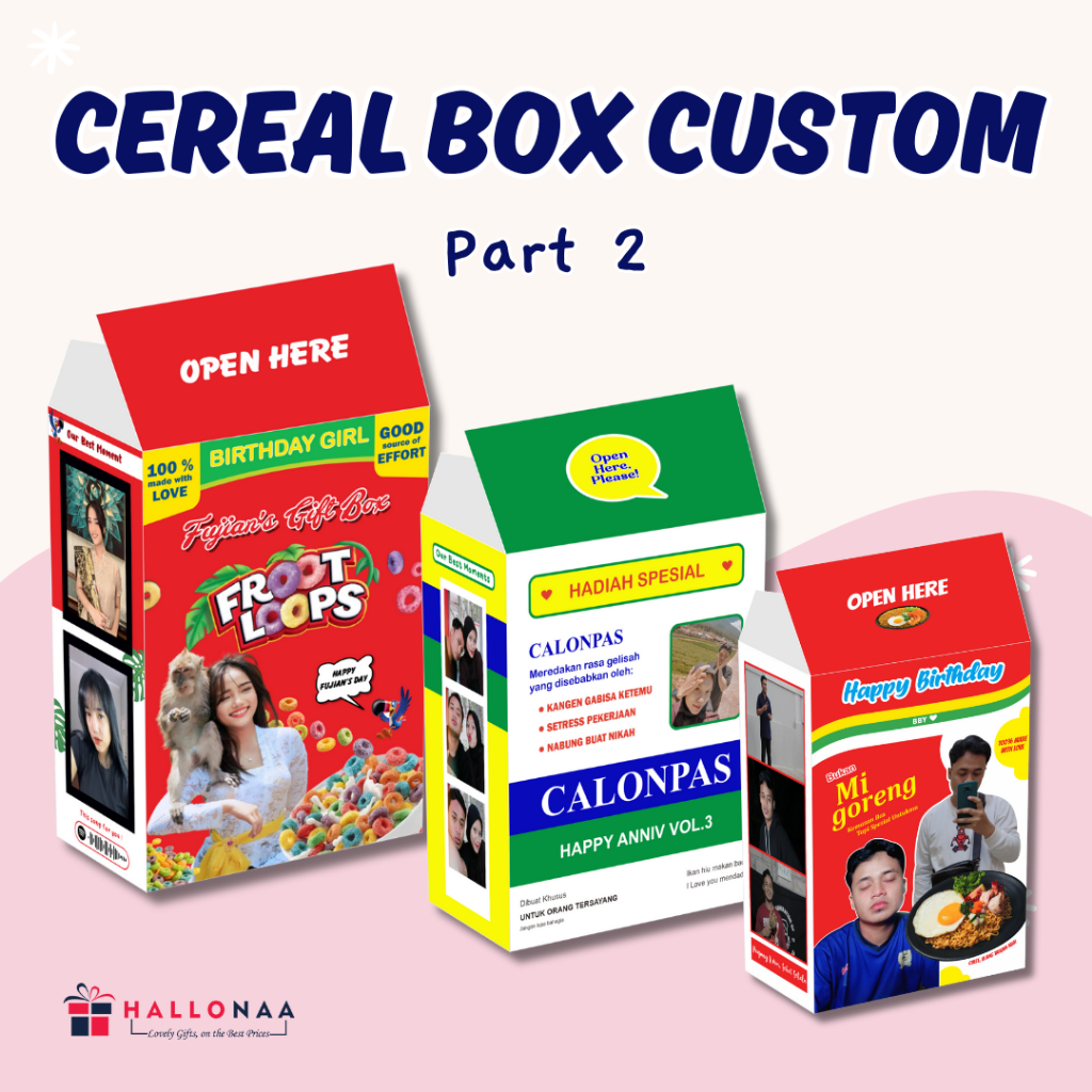 

CEREAL BOX CUSTOM / GIFT BOX CUSTOM / BOX KADO / TEMPAT KADO [Katalog 2 Hallonaastore]