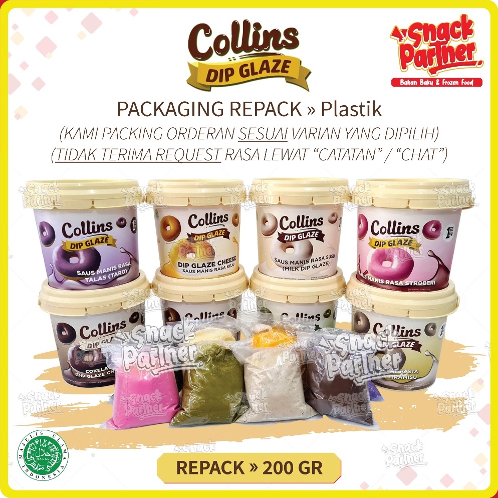 

Stock ready COLLINS DIP GLAZE Repack 2 GR Topping Selai Donat Kue Aneka Rasa Chocolate Coklat Choco Crunchy Strawberry Stroberi Milk Susu Green Tea Teh Hijau Tiramisu Taro Talas Cappucino Kapucino Cheese Keju