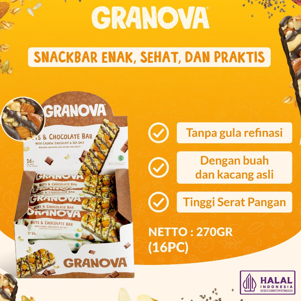 

Produk Terbaik Granova Snackbar Nuts Chocolate 26gr x 16 pcs Rasa Coklat Cemilan Sehat Gandum Halal