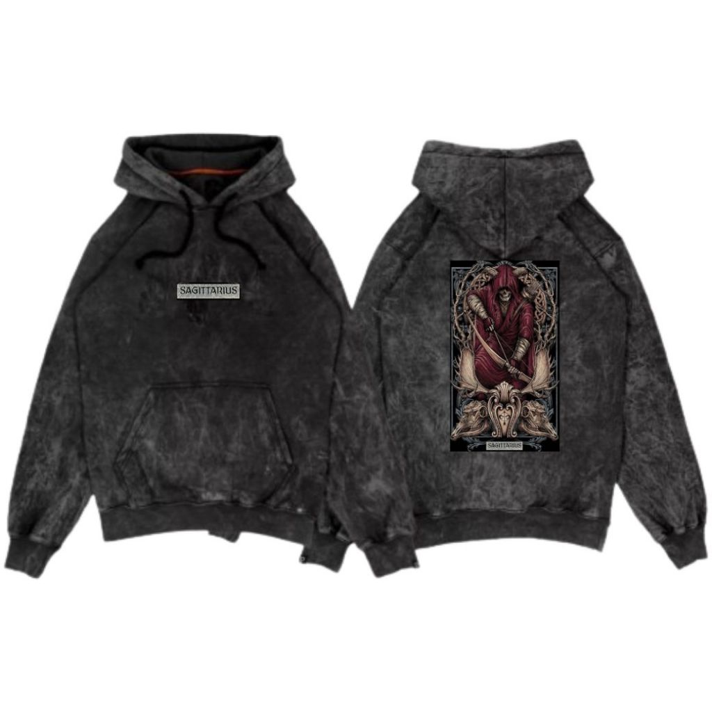 Hipokrit Official Store - ZODIAC Pullover Hoodie Metal Black Sandwash #Sagitarius Size M.L.XL.XXL Go