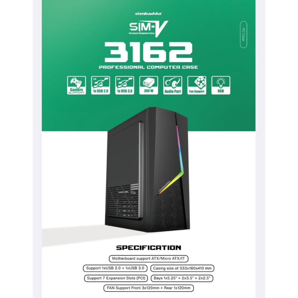 CASE Simbadda Sim V Sim-V 3162 Casing Komputer CPU + Psu