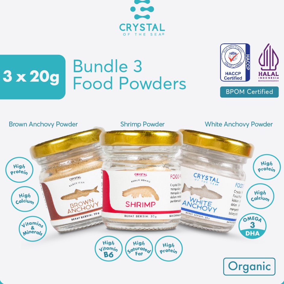 

Cepat laku Crystal of the Sea Bundle 3 Food Powder 2GR Bubuk Ikan Teri Nasi Bubuk Udang Rebon Bubuk Teri Jengki Tabur Penyedap Kaldu MPASI NON MSG PAKET HEMAT