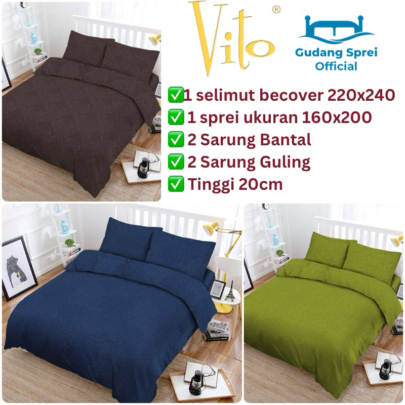 Bedcover set Vito 160x200 Aesthetic terbaru Polos Embos Vito Jacquard Queen Size Flat/Fitted/Karet