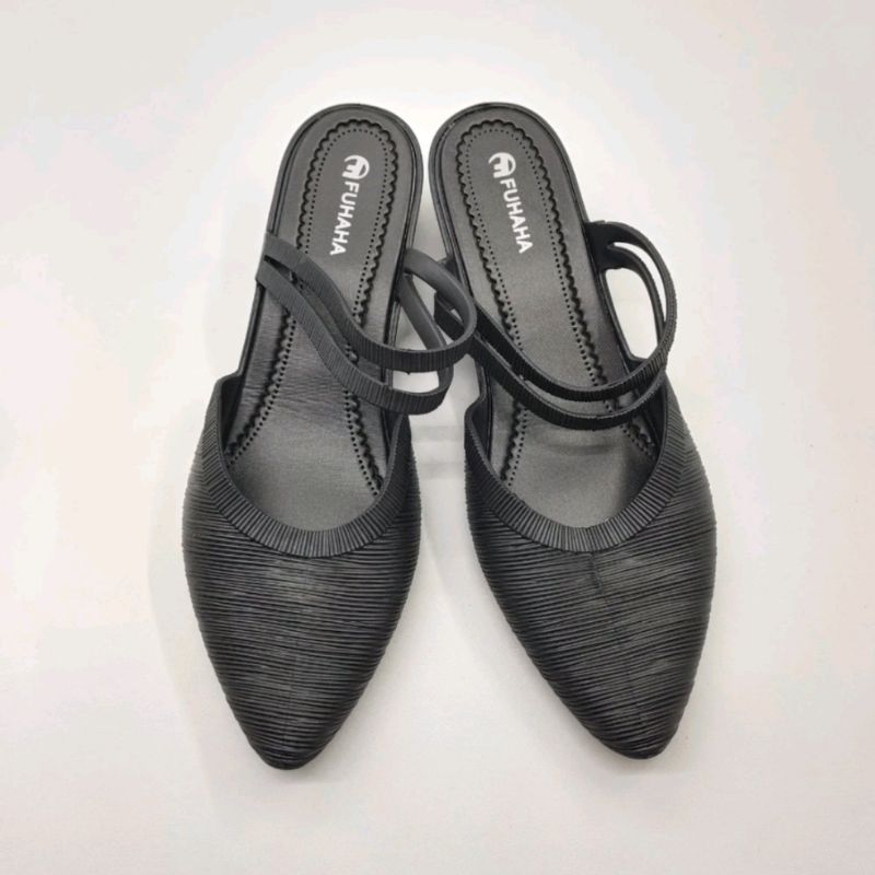 Sepatu Jelly Flatshoes Wanita Kerja Hitam Fuhaha 718 Empuk Kekinian