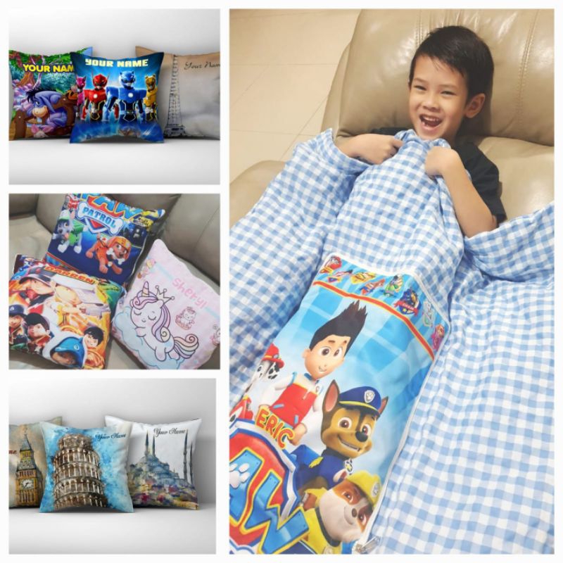 BALMUT KARAKTER ANAK Custom Nama Motif BANTAL SELIMUT TRAVEL SOUVENIR ULTAH