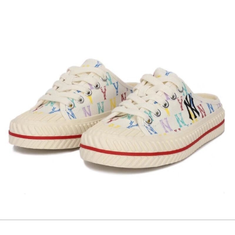 100% Aman Sepatu Sandal Mlb Ny Yankees Playball Mule Monogram Rainbow / Mlb Original