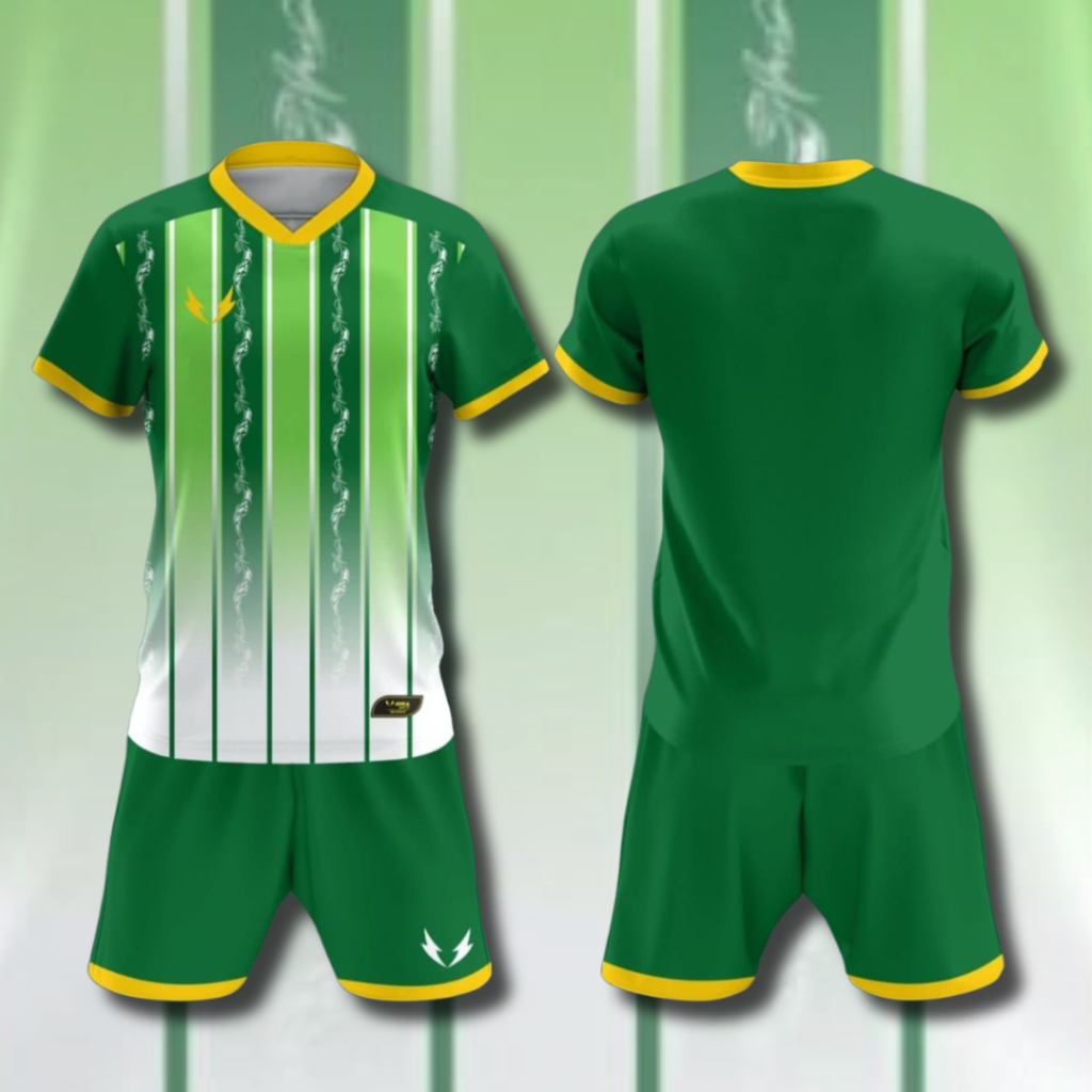 Sixa Apparel Dryfit Garis Vertikal Hijau Setelan Jersey Bola Setelan Jersey Futsal Baju Bola