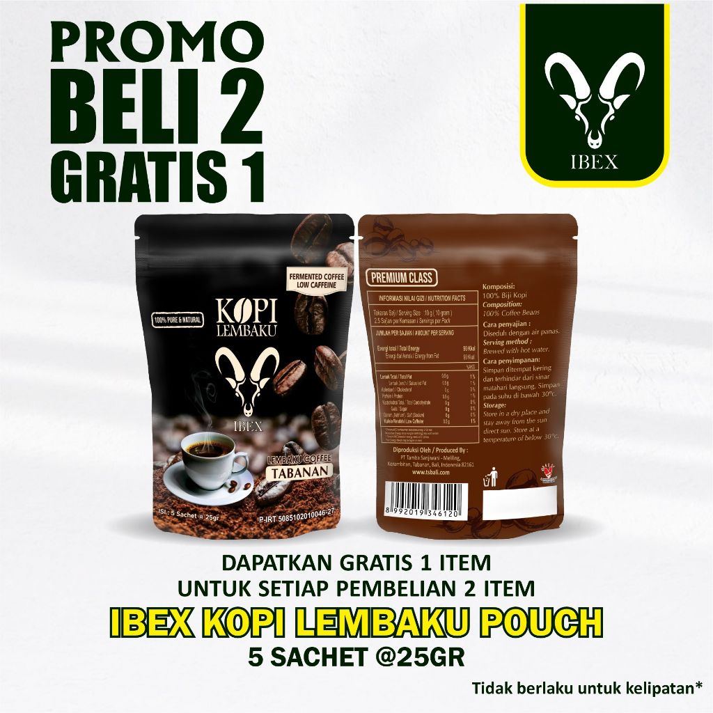 

BUY 2 GET 1 FREE IBEX Kopi Lembaku Sachet Fermented Coffee Low Caffeine 25gr x 5 Sachet