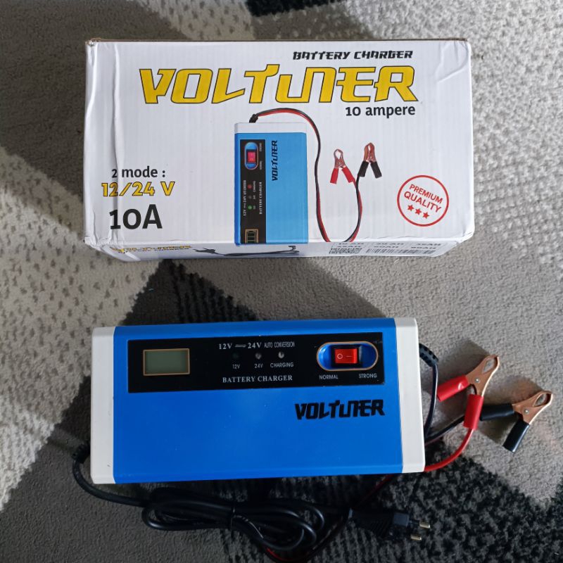 VOLTUNER Charger Aki 10A 12V - 24V Cas Aki 10 Ampere Aki Motor Mobil Truk