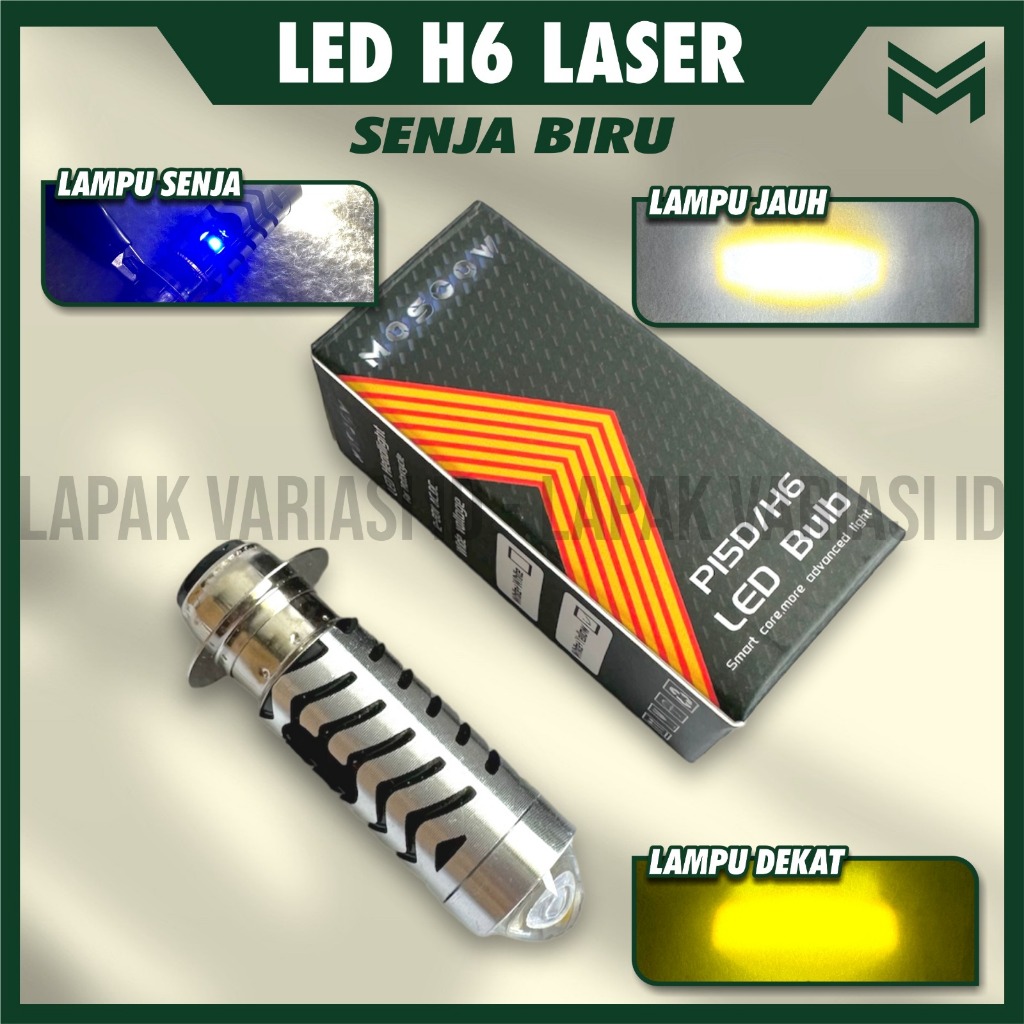 LAMPU LED DEPAN MOSCOW MOTOR H6 LASER LED HI LOW AC DC DOUBLE COLOR WHITE YELLOW  LAMPU SENJA BIRU L