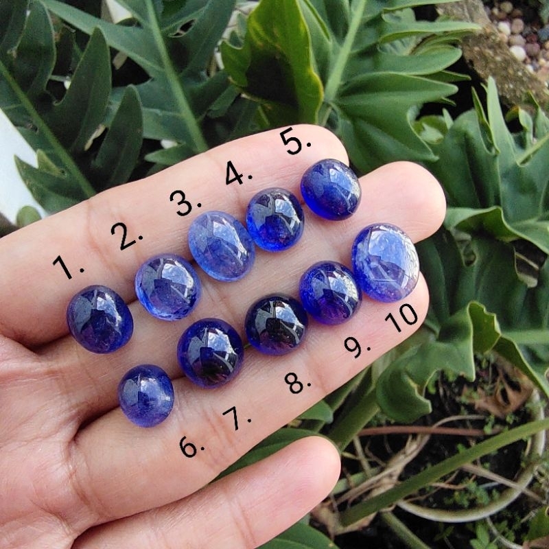 Batu natural blue safir bulat polos A/ sapphire light blue