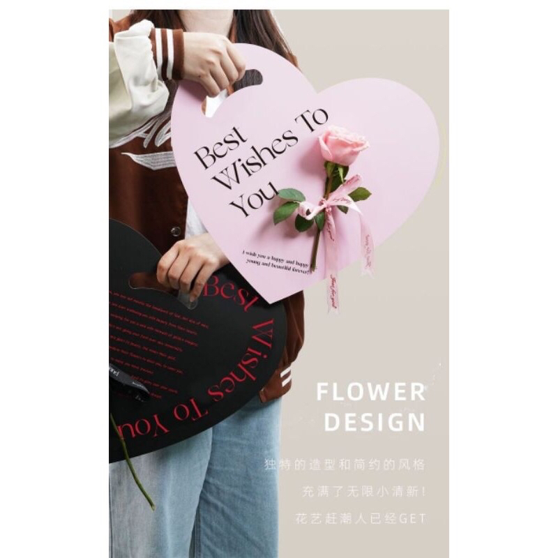 

[MIN 3 pcs] Cardboard Love Single Flower Holder, Kartu Handle Bunga Best Wishes, Bungkus Bunga Valentine