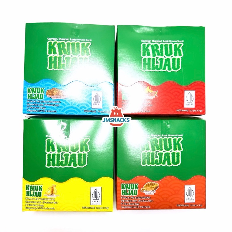 

PROMO Kriuk Hijau 1 PAK isi 12 x 4gr cemilan rumput laut nikmat sehat enak termurah