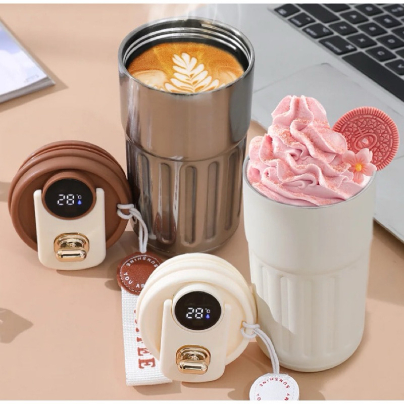 Tumbler Stainless Botol Minum 450ML Suhu Digital Led / Gelas Termos Minum Suhu