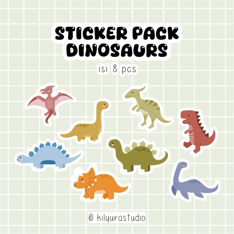 

Sticker Pack Vinyl Gambar Dinosaurus Anti Air Journaling Tumblr Lucu