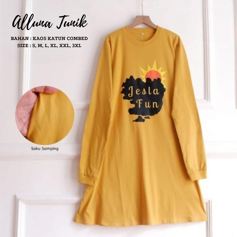 Baju Tunik Wanita Terbaru Jumbo Alluna Tunik BO Size S M L XL XXL XXXL Bahan Kaos Katun Combed Aplik