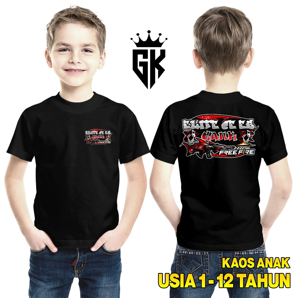 Gudang Kaos FF Elite Cees Gank Versi Scar Megalodon - Kaos Anak Usia 1 Tahun Sampai 12 Tahun - Baju 