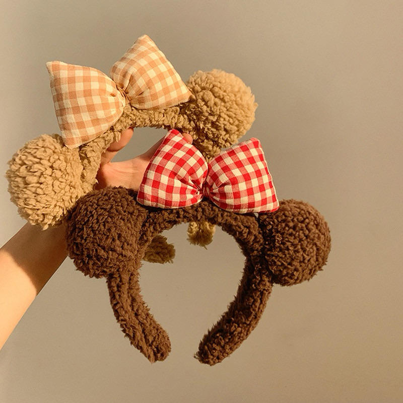 Bando Bandana Teddy Bear Pita Kotak/ Headband Korea