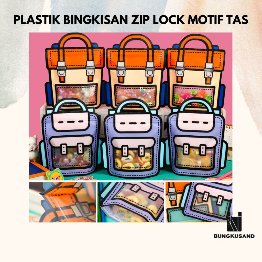 

PLASTIK BINGKISAN ZIPLOCK MOTIF TAS STANDING GOODIE BAG KEMASAN COOKIES CANDY 3D CUTE