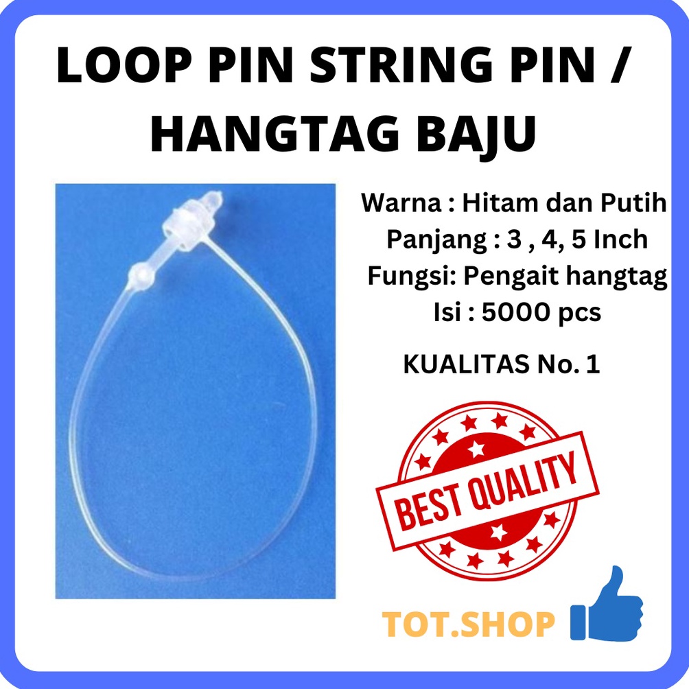 

KODE L2H6 TANPA DOS 5 pcs LOOP PIN HANG TAG PLASTIK LOCK STRING PIN uk 3 4 5 Inch Tali Hangtag Baju