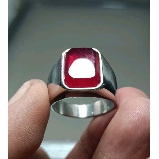 cincin Batu akik RED BARON merah kristal super giwang original body kotak elegan
